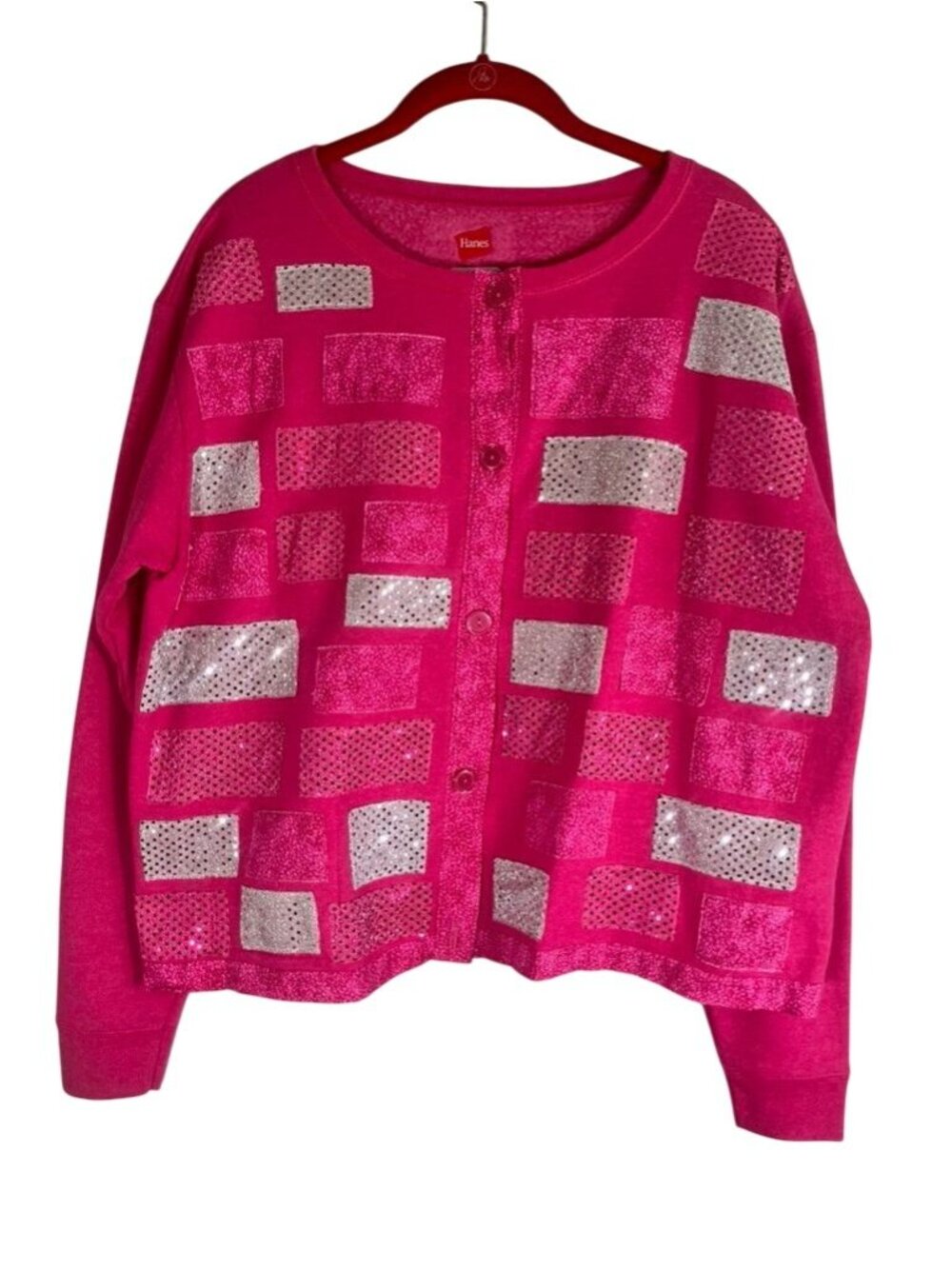Handmade Sequin Patchwork Sweater Cardigan L Funky Disco Colorful Chic Glam 80s